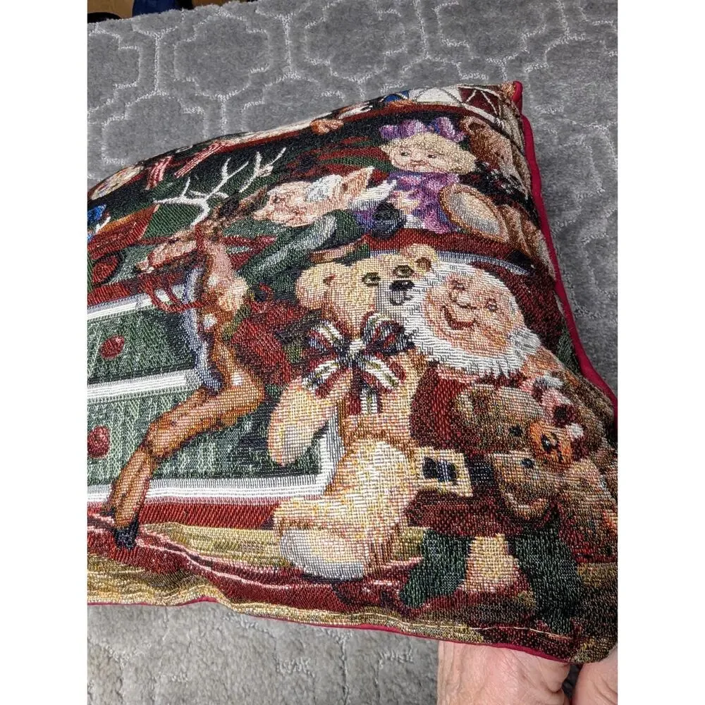 Santas Workshop Christmas Tapestry Throw Pillow 17x17